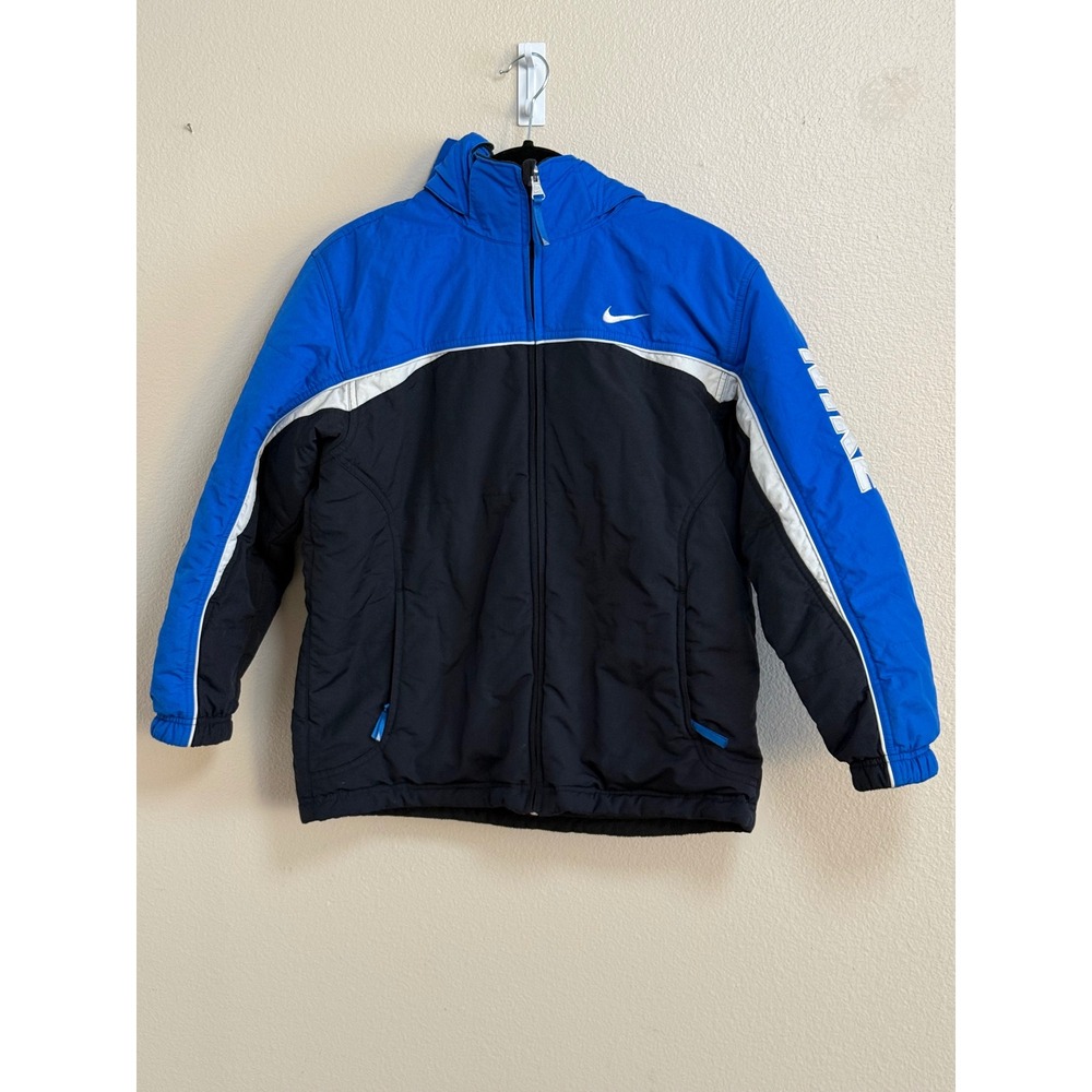 Nike Kids Reversible Hooded Jacket Blue Black Fleece Windbreaker Large 14-16